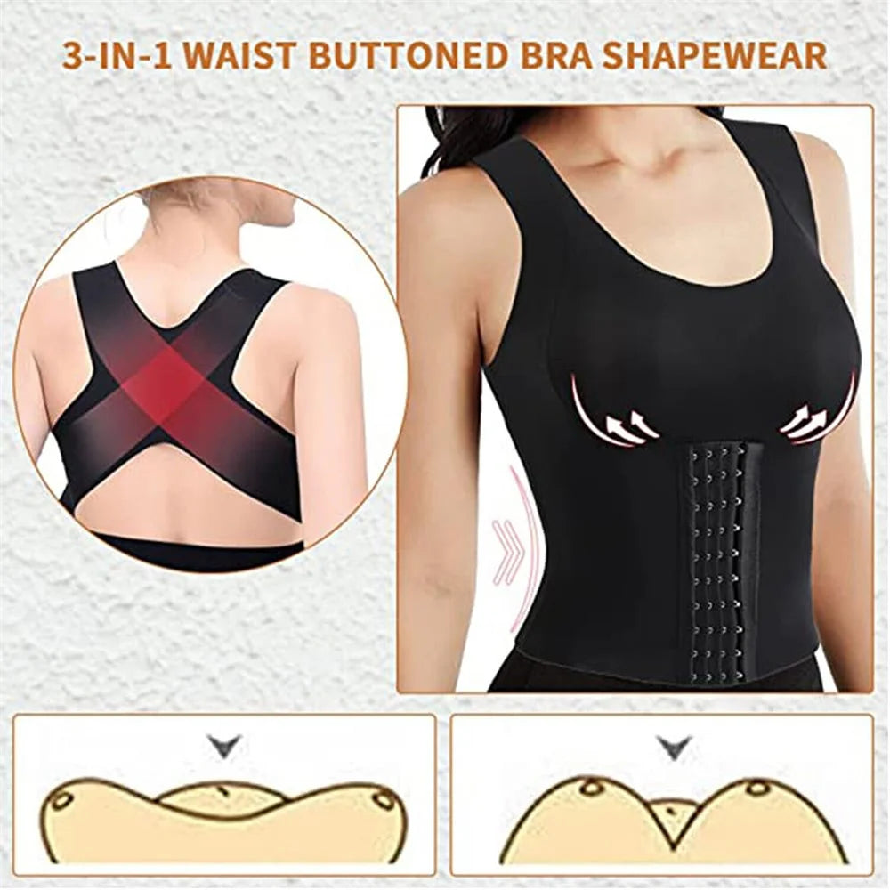 Women's 3-in-1 Bra with Buttons at the Waist for Posture and Shapewear