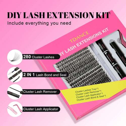 DIY Eyelash Extension Kit - 280 cluster lashes, bond and seal, tweezer and lash remover