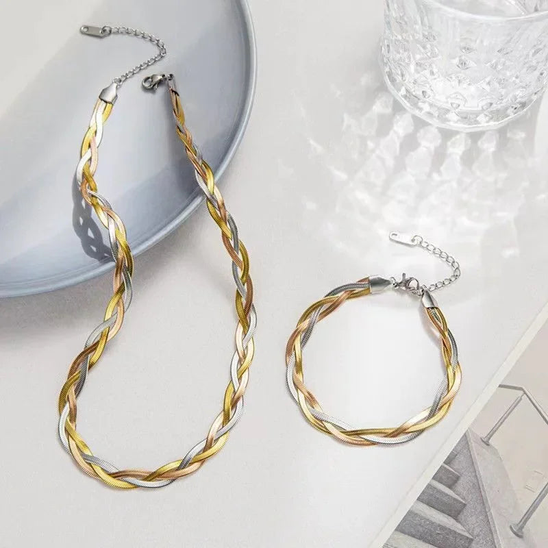 Elegantes Armband-Halsketten-Set aus Titanstahl