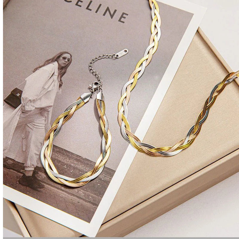Elegantes Armband-Halsketten-Set aus Titanstahl