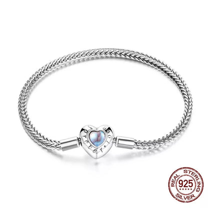 925 Sterling Silver Heart Moonstone Basic Chain Bracelets