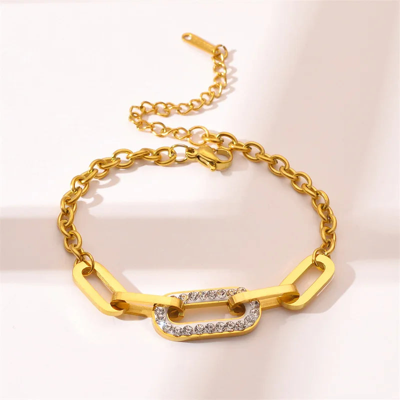Elegant Women's Zircon Charm Stainless Steel Bracelet