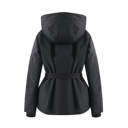 Elegant Women's Hooded Jacket with Cinched Waist
