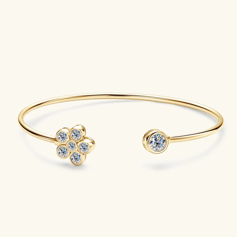 Ivictress 5mm Moissanite Sterling Silver Cuff Bracelet