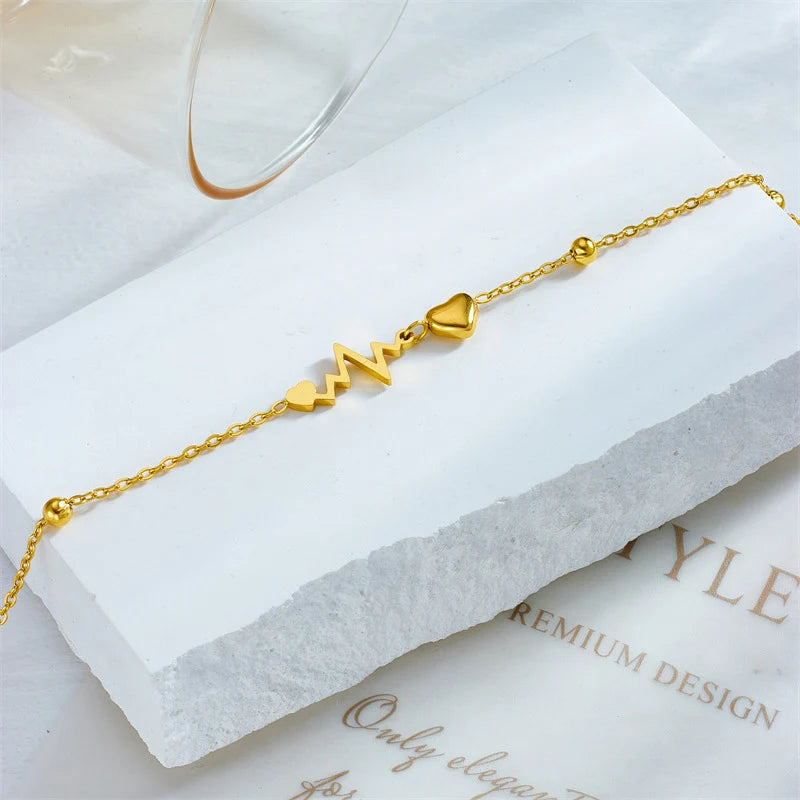 Bracelet de cheville en acier inoxydable avec cœur pour femme et fille