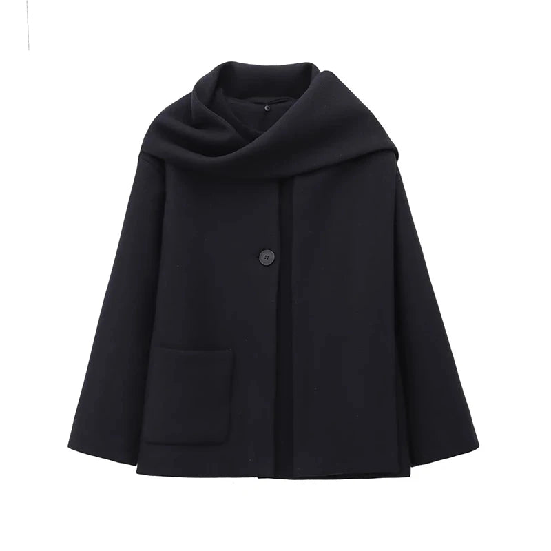 Elegant Women's Scarf Neck Long Sleeve Coat