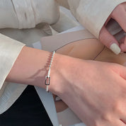 Silver Geometric Square Bead Bracelet for Women