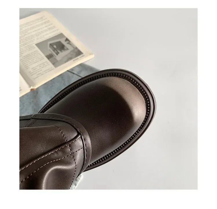 Elegant Women's Biker Boots with Fashion Belt Buckle