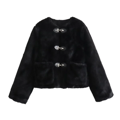 Chic Women's Cozy Long Sleeve Coat with Pockets