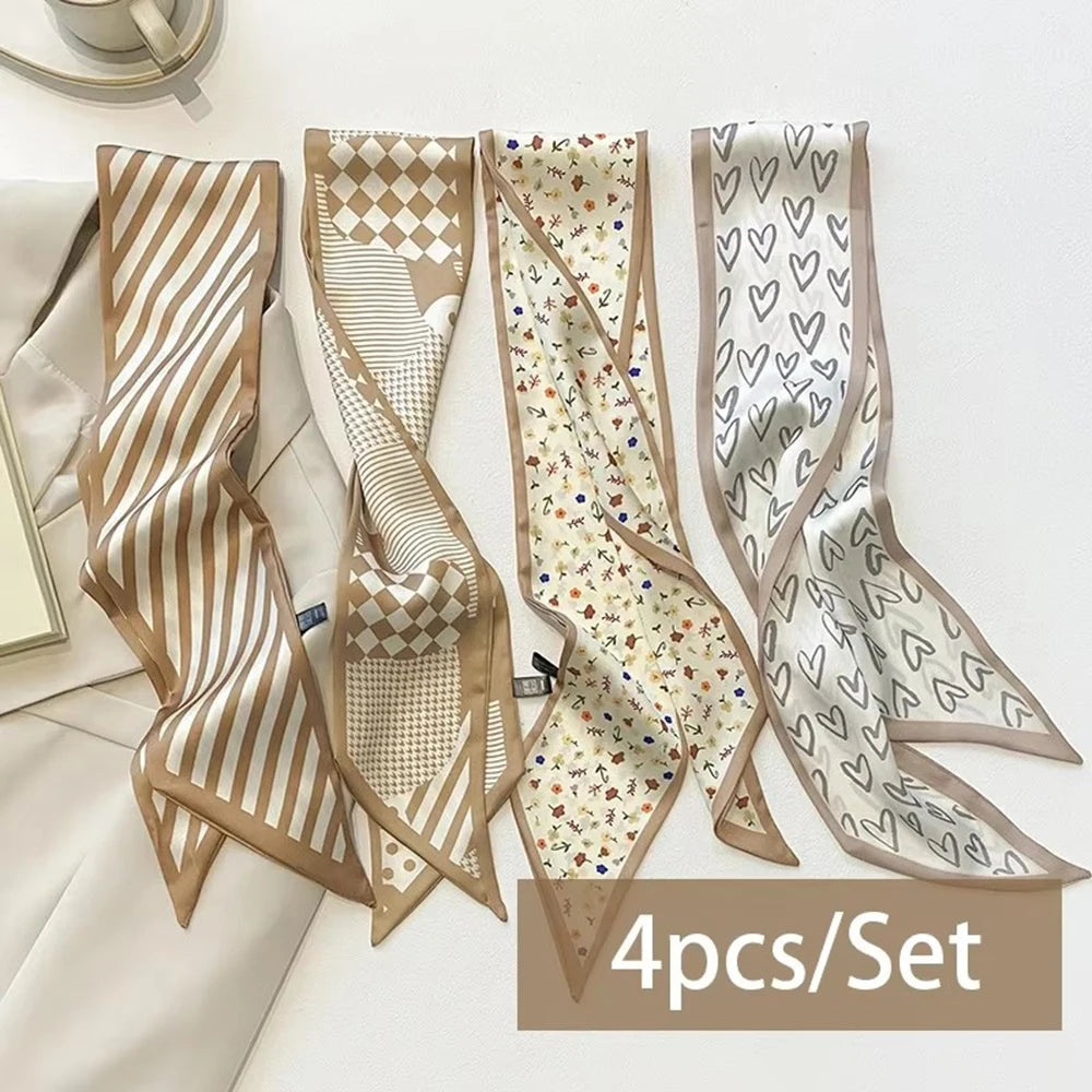 Élodie Satin Ribbon Scarf Set – 4 Pieces