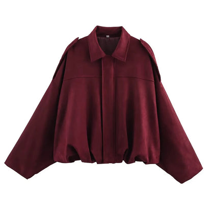 Chic Vintage Women's Bomber Jacket with Turn-Down Collar