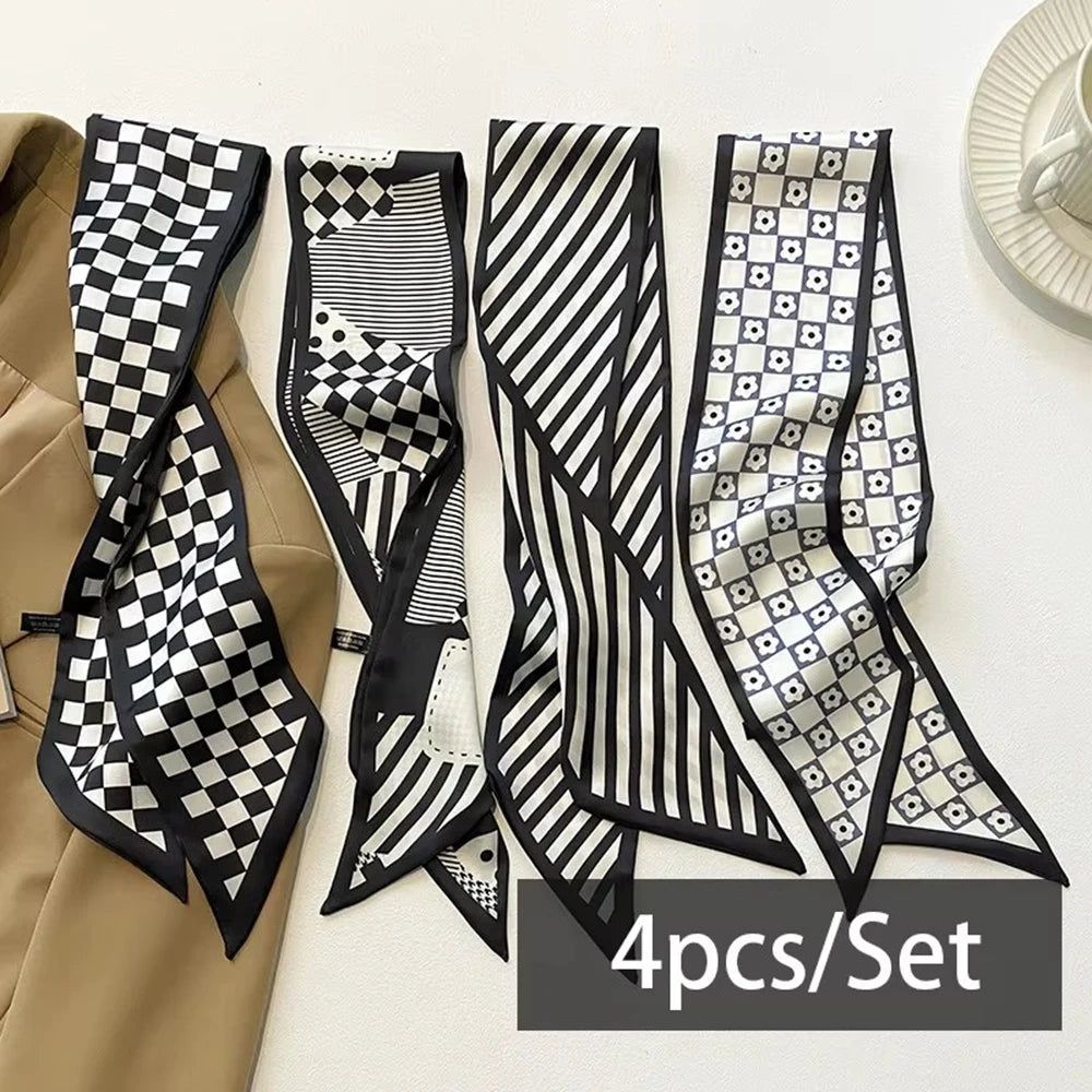 Élodie Satin Ribbon Scarf Set – 4 Pieces