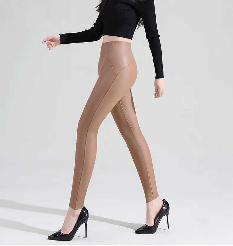 Schwarze Leggings aus Kunstleder für Damen