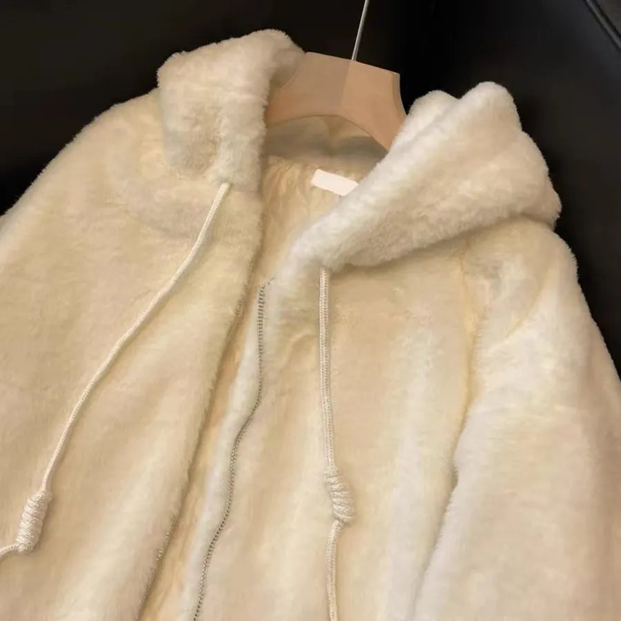 Weißer Mantel aus Lammwolle-Imitation für Damen