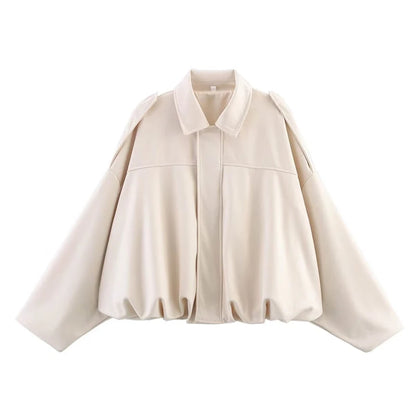 Chic Vintage Women's Bomber Jacket with Turn-Down Collar