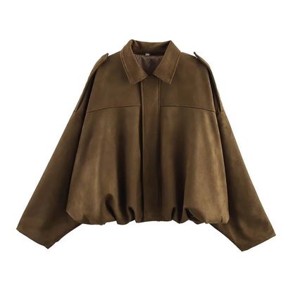 Chic Vintage Women's Bomber Jacket with Turn-Down Collar