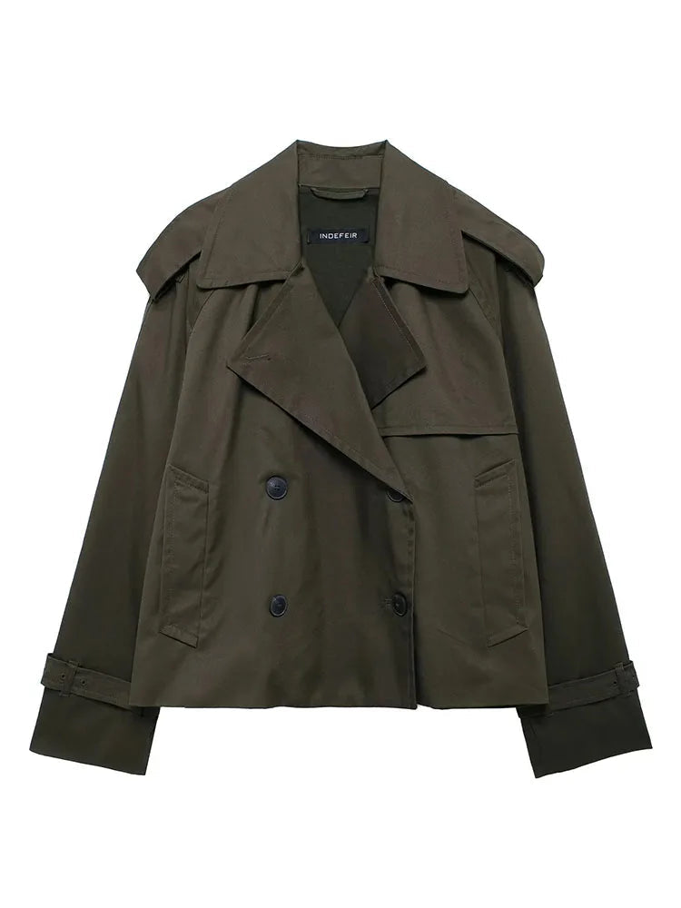 Autumn Double-Breasted Cropped Jacket for Women