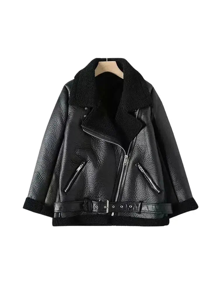 Women's Thick Warm Winter Faux Leather Oversized Jacket