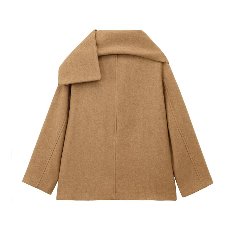 Elegant Women's Scarf Neck Long Sleeve Coat