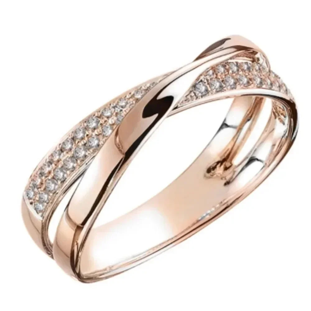 Bague élégante en zircon bicolore en forme de X pour femme