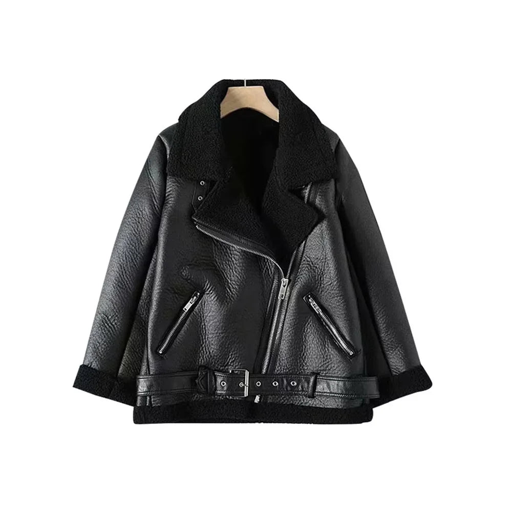 Women's Thick Warm Winter Faux Leather Oversized Jacket