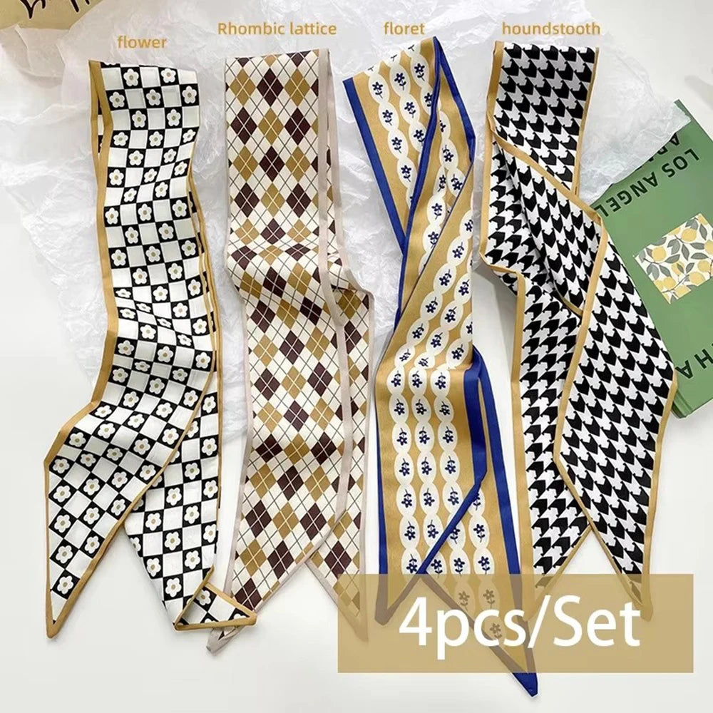 Élodie Satin Ribbon Scarf Set – 4 Pieces