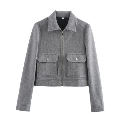 Elegant Women's Vintage Warm Coat with Zipper Pockets