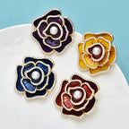 Enamel Crystal Camellia Flower Brooch – alternate view 2