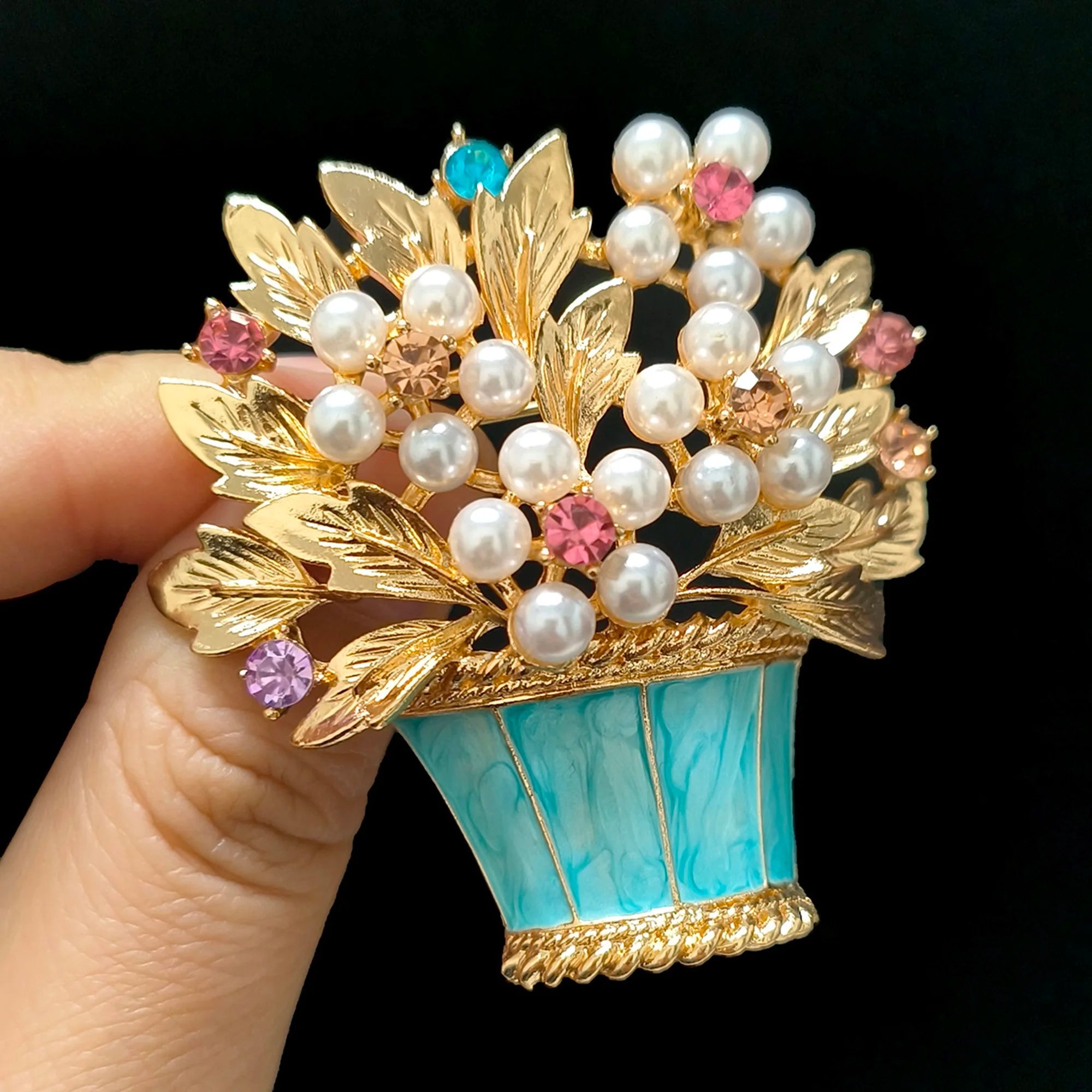 Enamel Flower Basket Brooch – alternate view 3