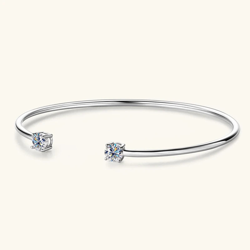 Ivictress 5mm Moissanite Sterling Silver Cuff Bracelet