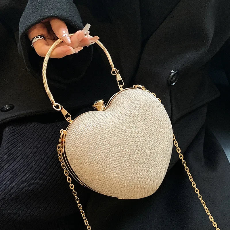 Shiny Handbag Heart Shape Metal