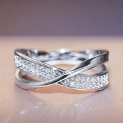 Elegant Two Tone X Shape Zircon Ring for Women