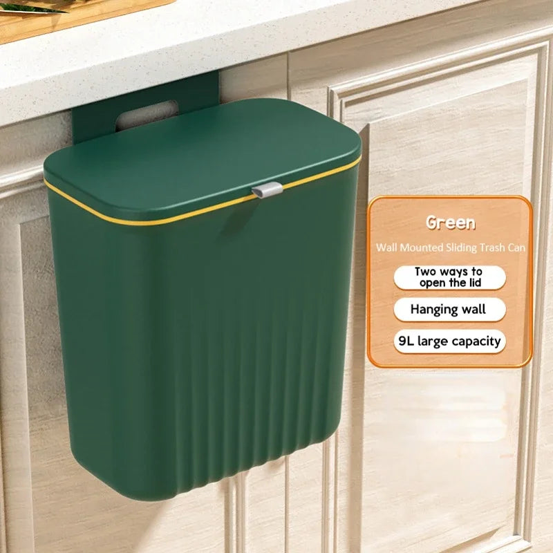 9L Wall Mounted Trash Can with Slide Lid for Kitchen & Bathroom
