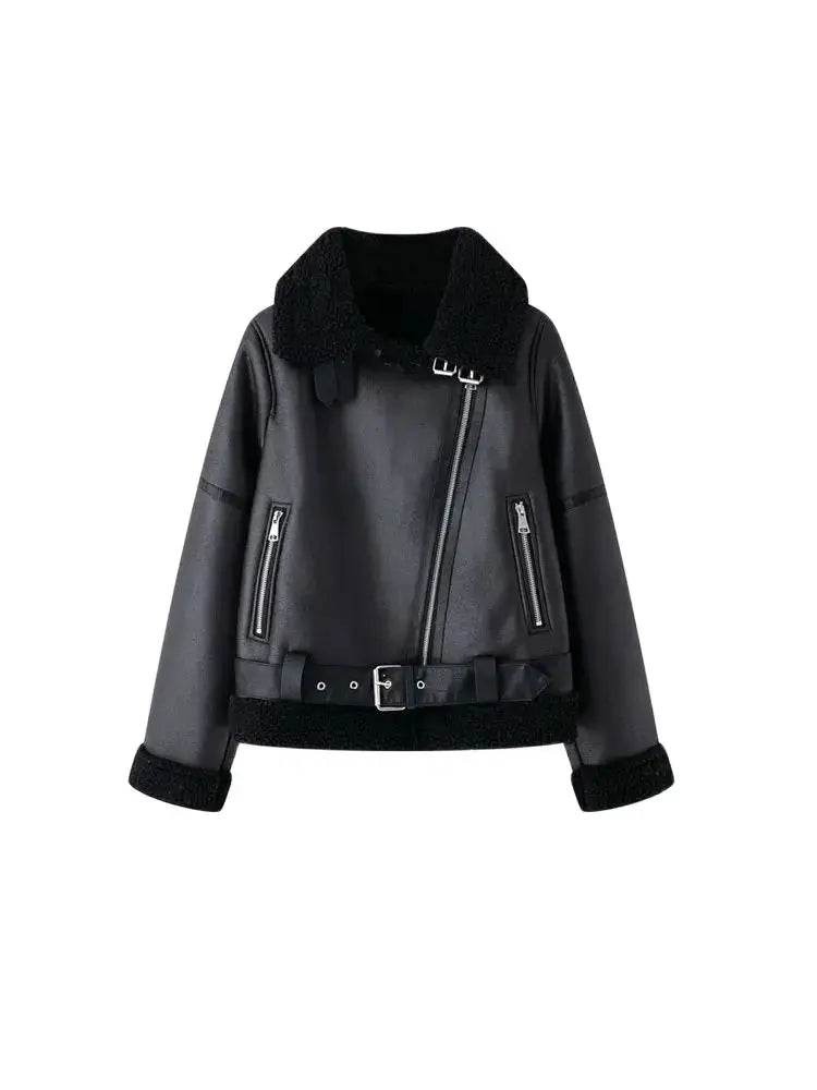 Women's Thick Warm Suede Jacket with Belt