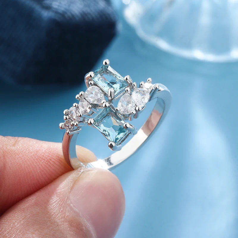 Aquamarine Zircon Ring 925 Silver Ring