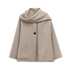 Elegant Women's Scarf Neck Long Sleeve Coat