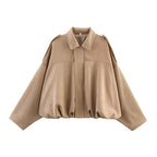 Chic Vintage Women's Bomber Jacket with Turn-Down Collar