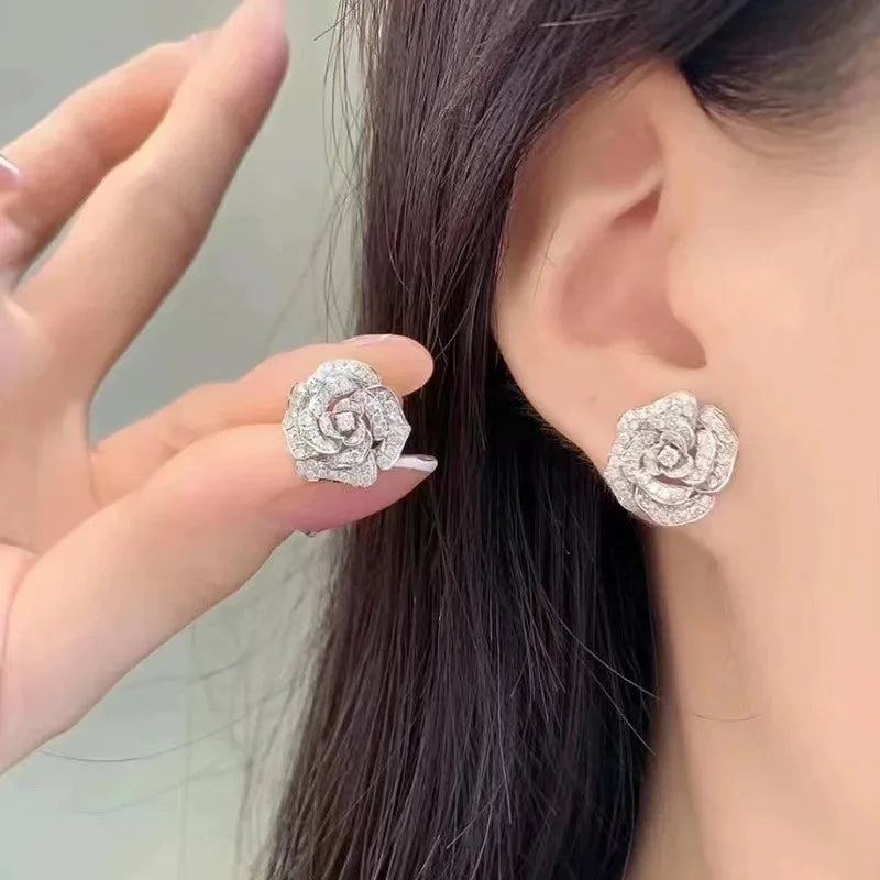 Exquisite Moissanite Flower Stud Earrings in 925 Sterling Silver