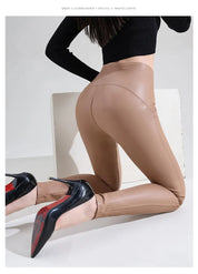 Schwarze Leggings aus Kunstleder für Damen