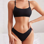 Ensemble élégant de soutien-gorge et de sous-vêtements sans coutures en soie glacée unie