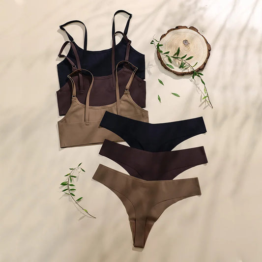 Stylish Solid Ice Silk Seamless Wireless Bra & Underwear Set