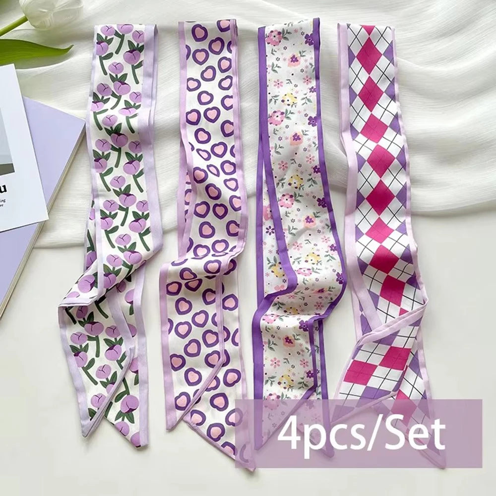 Élodie Satin Ribbon Scarf Set – 4 Pieces