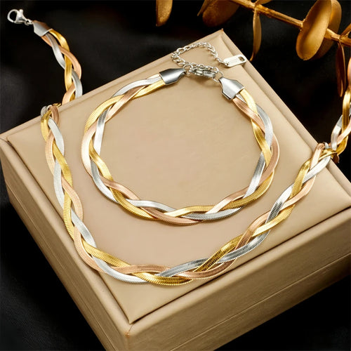 Elegantes Armband-Halsketten-Set aus Titanstahl