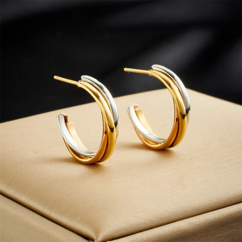 Stainless Steel Geometric Crystal Earrings