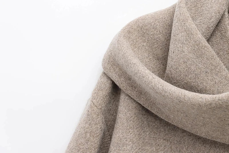 Elegant Women's Scarf Neck Long Sleeve Coat