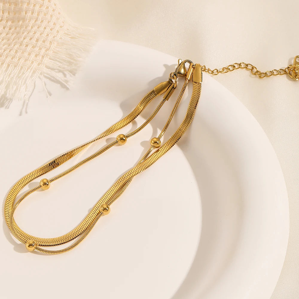 Bracelet de cheville double en acier inoxydable