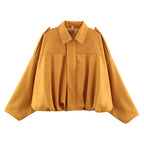 Chic Vintage Women's Bomber Jacket with Turn-Down Collar