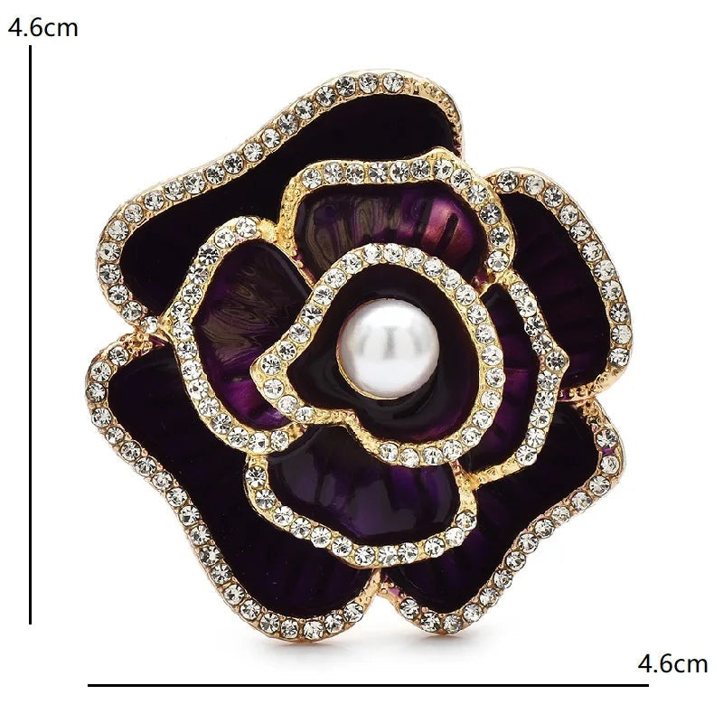 Enamel Crystal Camellia Flower Brooch – alternate view 3