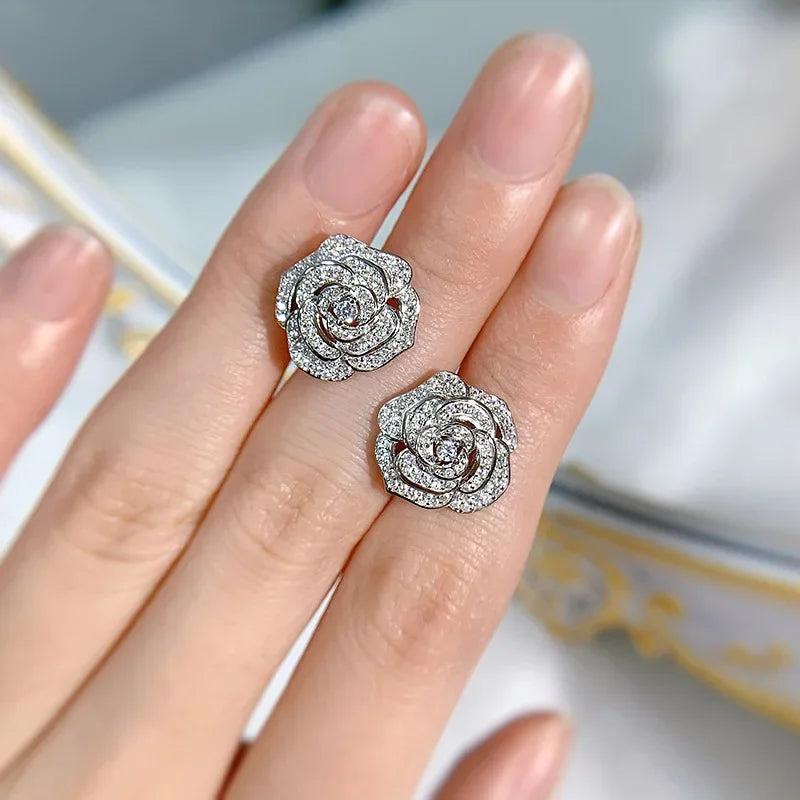 Exquisite Moissanite Flower Stud Earrings in 925 Sterling Silver