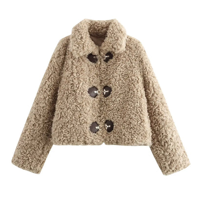 Elegant Women's Winter Jacket with Flip Collar and Rope Buckle